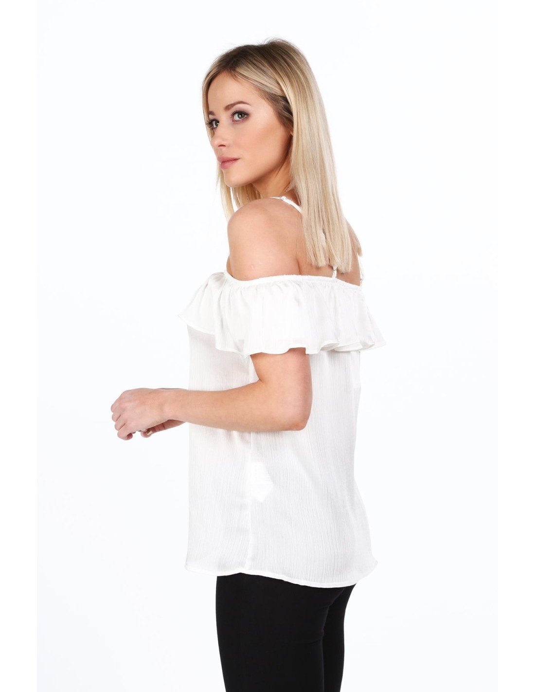 Cremefarbene Bluse mit Rüschenausschnitt für den täglichen Gebrauch MP28742 – Online-Shop – Boutique